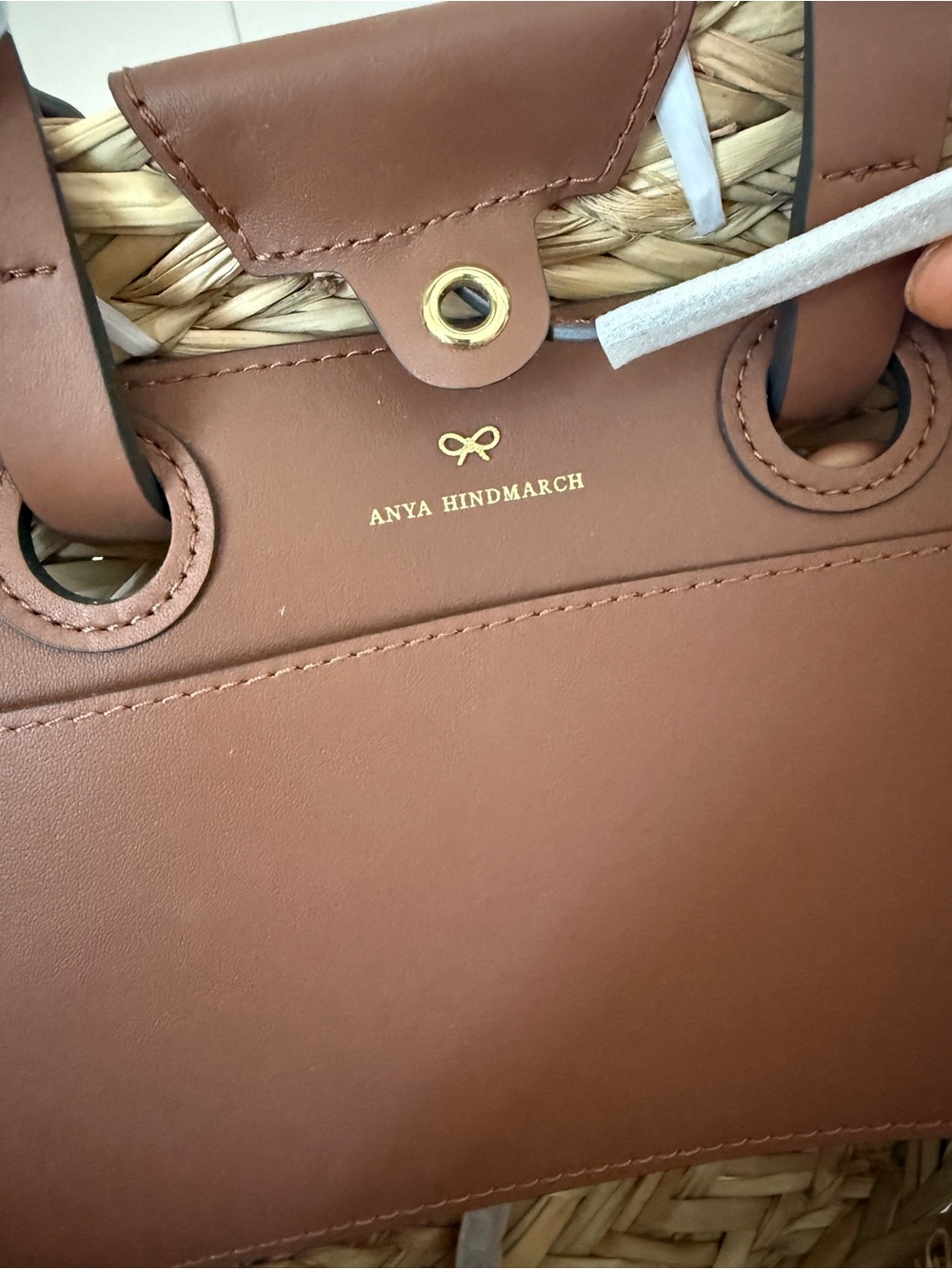 Anya Hindmarch Natural Woven Basket Tote with Brown Leather Handles - Picture 9 of 15